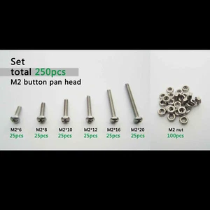 250pcs Assortment Kit Set 304 Stainless Steel Phillips Cross Screw Bolt Nut M2 - Picture 1 of 2