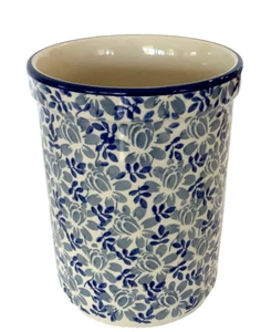 Neu mit Etikett Manufaktura Steinzeug Utensilien Glas Halter blau Botanicals Blumen 7" Unikat - Bild 1 von 4