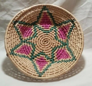 Colorful decorative round 12"x4" basket handmade in Mexico collectible vintage - Picture 1 of 12