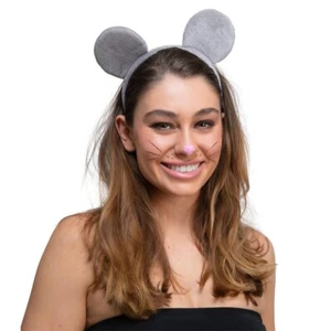 VELOUR MOUSE EARS on Headband Deluxe Halloween Adult Fancy Dress Animal Unisex - Picture 1 of 6