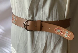 Faux Leather Embroidered Women's Belt Tobacco Color Sz 11-13-New - Picture 1 of 5