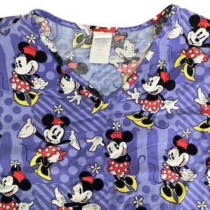 Disney Womens Large Scrub Top Mickey Minnie Halloween Purple V Neck - Picture 1 of 10