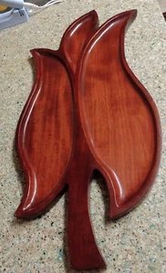 Beautiful Mid-Century Modern Caribcraft MAHOGANY 3 SECTION Platter/Tray VINTAGE - Picture 1 of 8