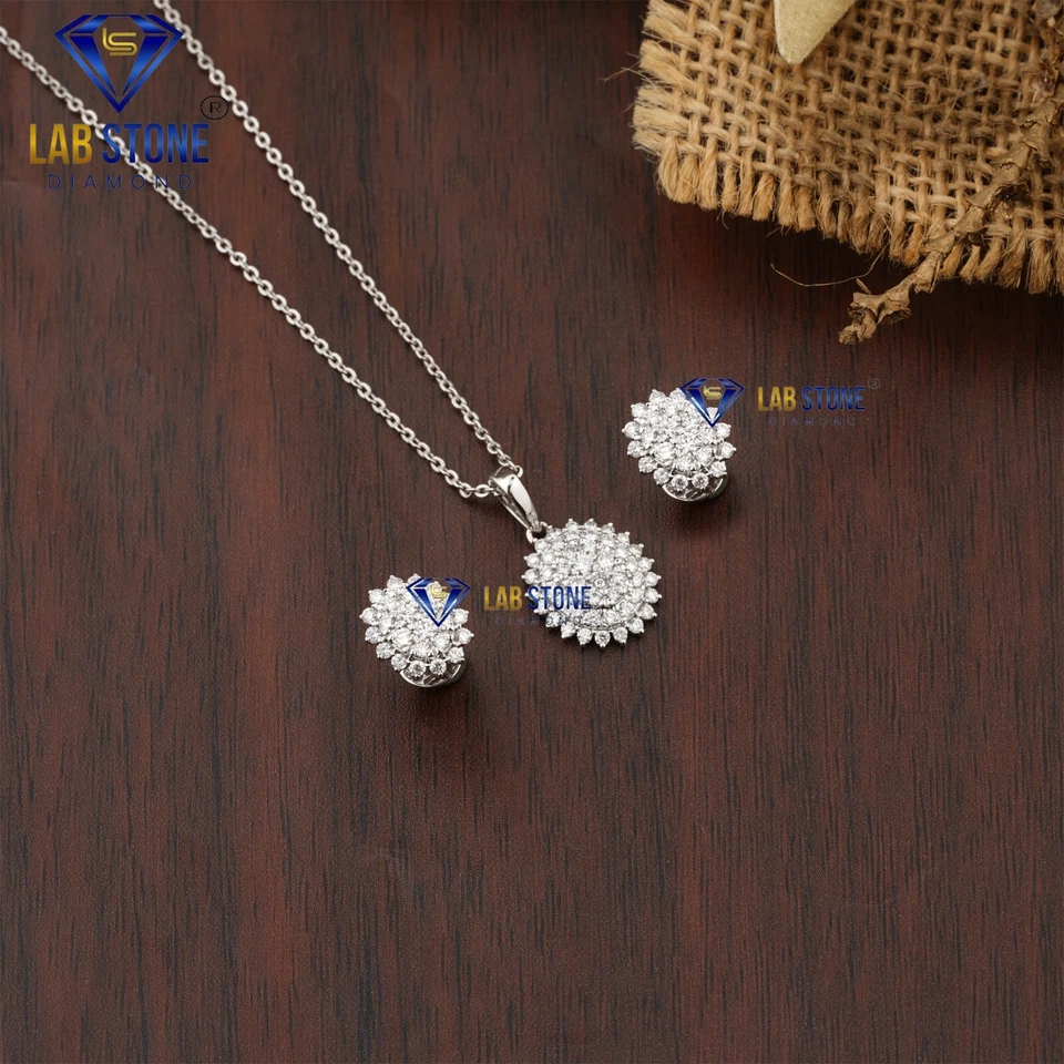 0.871 TDW Round Cut Diamond White Gold Pendant & Earring Set EF color VS Clarity - Image 1 of 4
