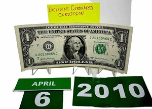 One Dollar Bill Birthday April 6 2010. Near Uncirculated. Fancy Serial Number - Picture 1 of 10