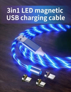 3 in 1 LED Fast Charging Cable Adapter For iPhone Micro USB Type C Charger Cord - Picture 1 of 20