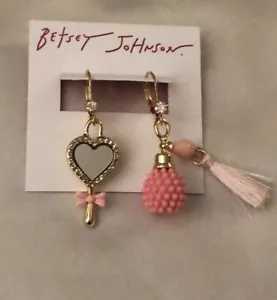 Betsey Johnson Sweetheart Swoon Mirror & Perfume Mismatch Drop Earrings NWT - Picture 1 of 12