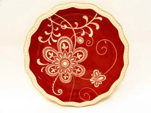 Maribeth by Pier 1 Appetizer Plate White Floral& Dots On Red, Embossed Rim s201 - Picture 1 of 2