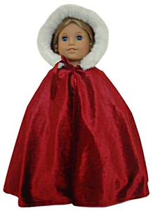 Burgunderrot Velours Urlaub Cape mit Fell akzentuierter Kapuze passt 18" American Girl Puppe - Bild 1 von 3