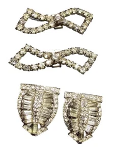 Art Deco Gaspy Clear Faceted Rhinestone Shoe Or Head Band Fur Accessory Clips  - Picture 1 of 8