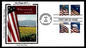 USA, SCOTT # 4240-4243, COLORANO SILK FDC COVER OF AMERICAN FLAGS, YEAR 2008 - Picture 1 of 1