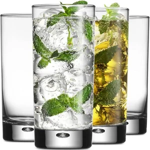 Highball Glasses set of 4, 17 oz Drinking Glasses, Red Series Heavy Bubble Base. - Picture 1 of 8