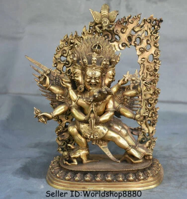 12-дюймовая бронзовая позолоченная статуэтка Будды Гухьясамаджа в Яб-Юм из старого тибетского буддизма - Изображение 1 из 4