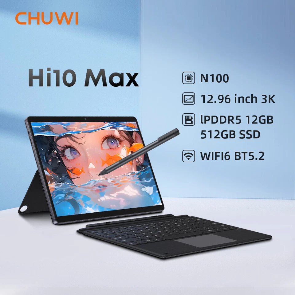 CHUWI Hi10 Max 12.96" Intel N100 Windows11 Tablet/Laptop Set 12G RAM 512G - Image 1 of 4