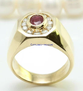Natural Ruby & CZ Gemstones 925 Sterling Silver Gold finish Ring For Men's #98 - Picture 1 of 5