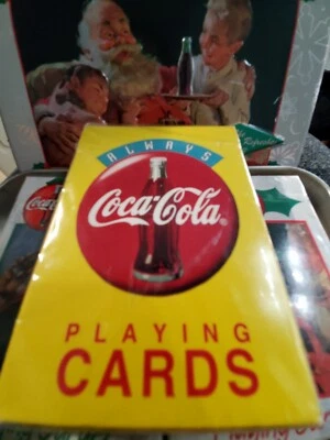(3) Vtg decks Coca Cola Playing Cards 2 Christmas/Santa tin 1999 & 1 yellow 1994 - Image 1 of 4
