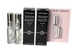 Armani Beauty Prisma Glass Hydrating Lip Gloss 01 Clear Shine Lot Of 2 Travel Sz - Picture 1 of 8