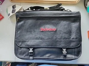 Budweiser Expandable Flapover Portfolio Durahide Vinyl Black Laptop Breifcase - Picture 1 of 12
