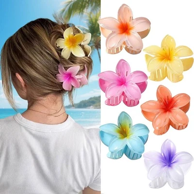 6 pinzas para el pelo de flores de color, 3,15 pulgadas hawaianas grandes garra de flores cl... Foto 1 de 4
