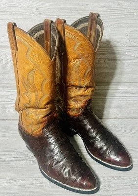 Vintage Justin Western Full Quill Ostrich Leather Cowboy Boots Men's 8 EE 8925 - Image 1 of 4