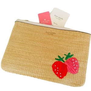 Kate Spade Strawberry Straw picnic in the park large zip pouch Clutch Pouch - Picture 1 of 8