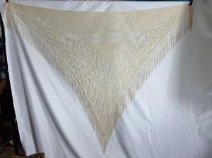Vintage Filet Spitze Schal oder Tischdecke mit Fransen - 52" x 74" - Bild 1 von 10