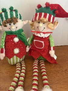 Pair Christmas Elf Boy/Girl Plush/ Shelf Sitter /Weighted Bottom Doll 20" - Picture 1 of 13