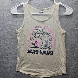 Old Navy Girl Gr. L (10-12) Wavy Sea Grafik-Print Tank Top "Stay Wavy" beige - Bild 1 von 8