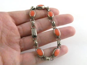 Mexico Sterling Silver Pink Swirled Enamel Link Bracelet 925 7.5 Inches 15.4g - Picture 1 of 18