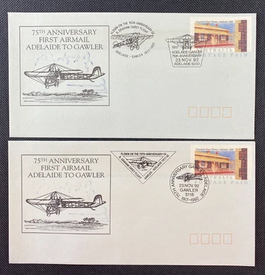 1992 75th Anniv R. Graham Carey Air Mail Flight Covers Adelaide-Gawler-Adelaide — 第 1/2 张图片