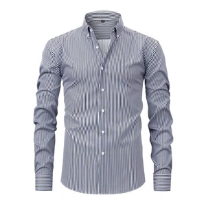 Mens Dress Shirts Formal Business Long Sleeves Casual Elastic Striped Shirts Top - Picture 1 of 11