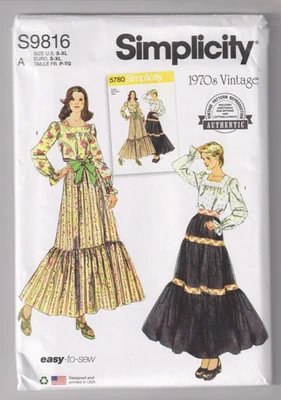 9816 SIMPLICITY 70s Vintage - Sq Neck BLOUSE & Tiered SKIRT - Sz S/M/L/XL - Image 1 of 2