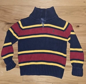 Vtg. Ralph Lauren Polo Sz. 5 Boys Sweater Blue Red Striped Quarter Zip Hong Kong - Picture 1 of 7