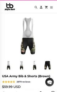 Bicycle Booth USA Army Cycling Bib & Shorts, XL *BRAND NEW* - Bild 1 von 8