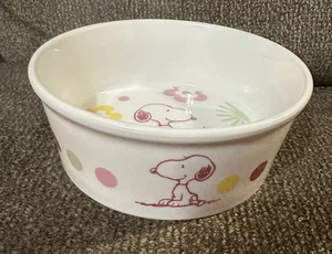 SNOOPY FLORAL & DOTS New Peanuts 5” Round White Small Pet Dish Pastel Colors - Picture 1 of 9