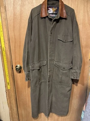 Structure Expedition Gear Duster Green Canvas Medium Coat With Leather Collar - Image 1 of 4