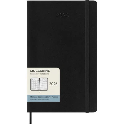 Moleskine, Moleskine Monthly Large Black Soft Cover 12 Month 2026 Planner, 5.15