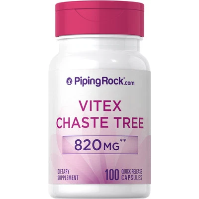 Vitex Chasteberry 820mg | 100 Capsules | Non-GMO, Gluten Free | By Piping Rock - Image 1 of 4