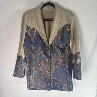 Chaqueta Blazer Susan Graver Mujer Talla MP Tostado Gamuza Paisley Tela Muy Suave Foto 1 de 4