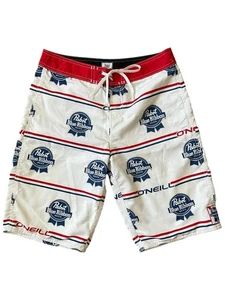 O'Neill Pabst Blue Ribbon Board Shorts Swim Trunks PBR Red Blue Men's Size 30 - Picture 1 of 3
