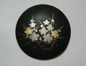 1.5" Vintage 60s Japanese Damascene Brooch Gold &Silver Inlay Cherry Blossoms - Picture 1 of 5