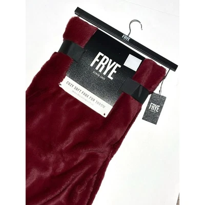 FRYE Faux Fur Throw Blanket 50 x 70" Dark Red Cranberry NWT Sofa Bedding - Image 1 of 4