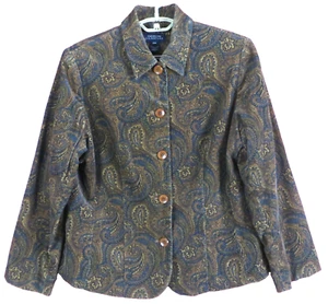CJ1105- JONES NEW YORK Womens 98% Cotton Corduroy Jacket Paisley Multicolor 14W - Picture 1 of 9