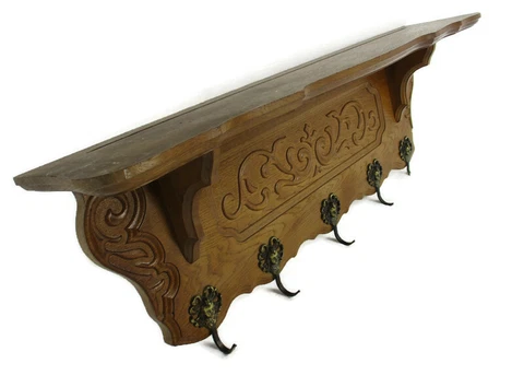 Vintage Carved Wood Coat Hat Rack Ornate Breughel Style Kitchen Hallway Cover