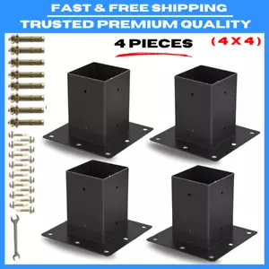 (4PCS) 4x4 Post Base, Inner Size 3.6" x 3.6" Deck Post Base, Heavy Duty Metal - Picture 1 of 8