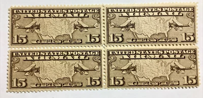 1926 Airmail Stamps SC# C8 Bi-planes Delivery 15 Cent -Block Of 4 MNH VF/XF - Image 1 of 4