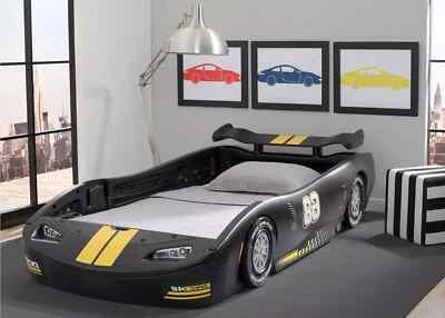 Coche de carreras deportivo negro con cama doble para niños Nascar niños pequeños ruedas zoom speedway Foto 1 de 4