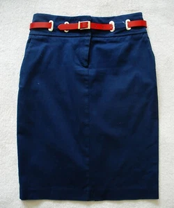 LOVE MOSCHINO Beautiful Nautical Knee Length Pencil Skirt Navy Red Belt IT 40 - Picture 1 of 8