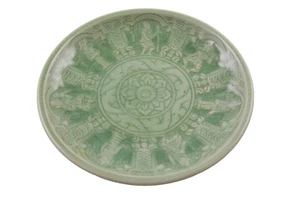 Plato de Deidad Thai Celadon Jade Verde Crackle Esmaltado 6 3/4" - Imagen 1 de 5