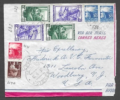 Italia Scott #470, 471, 554, 557, 588 cubierta de sello a Potonza Su Excelencia Alcalde Foto 1 de 2